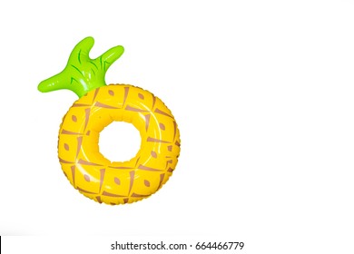 A Pine Apple Pool Floats Isolate In White Background With Copy Space. (summer Time Concept)