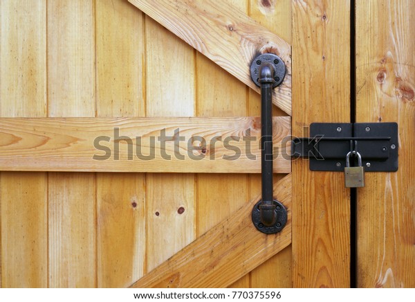 Pine Barn Door Handle Lock Right Stock Photo Edit Now 770375596