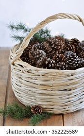Pine cones in a basket