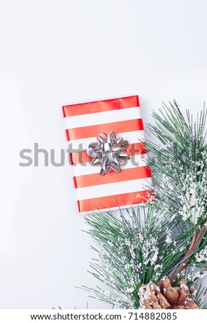 Pine Cones and Gifts on the white background