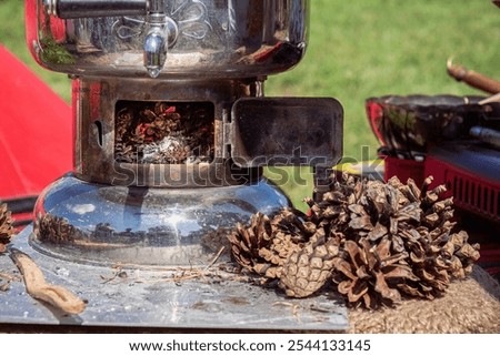 Pine cones next to the samovar. Russian national traditions