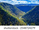 Pine Creek and the Grand Canyon of Pennsylvania at Barbour Rock Overlook, in Watson Township, Pennsylvania.