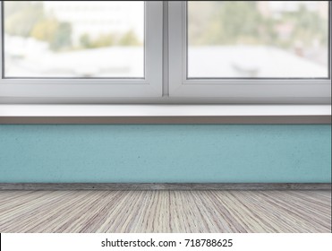 Pine Floor And Part Of The Clean White Window And Sill In A Room