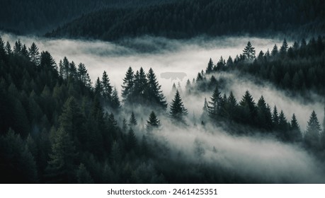 Pine forest in the mist - Powered by Shutterstock