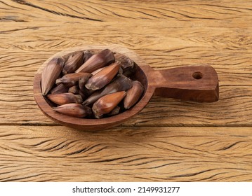 Pine Tree Seed, Typical Brazilian June Festival Food Over Wooden Table.