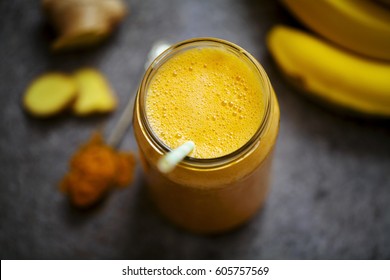 Pineapple, Carrot And Banana Smoothie With Ginger And Turmeric