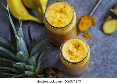 Pineapple, Carrot And Banana Smoothie With Ginger And Turmeric