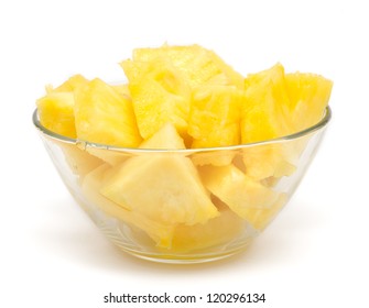 Pineapple Chunks In The Bowl Isolated On White