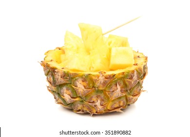 Pineapple Chunks Isolated On White, Clipping Path Included