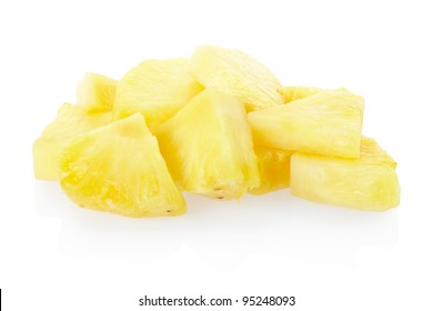 Pineapple Chunks Isolated On White, Clipping Path Included