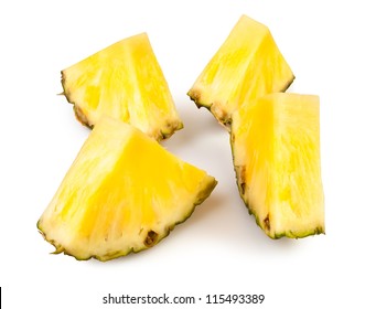 Pineapple Chunks On White Background