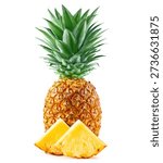 Pineapple. Pineapple with clipping path isolated on a white background. Fresh organic pineapple.