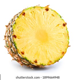Pineapple Clipping Path. Ripe pineapple fruit isolated on white background with clipping path. Pineapple fruit set macro studio photo