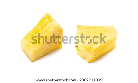 Pineapple Cuts Isolated, Raw Ananas Pieces, Comosus Tropical Fruit Chunks, Ripe Pine Apple Slices of Pulp, Pineapple Fruit on White Background