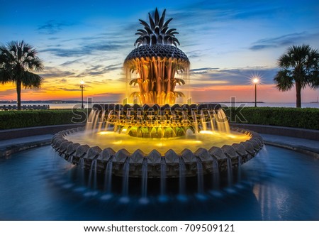 Pineapple fountain during sunrise