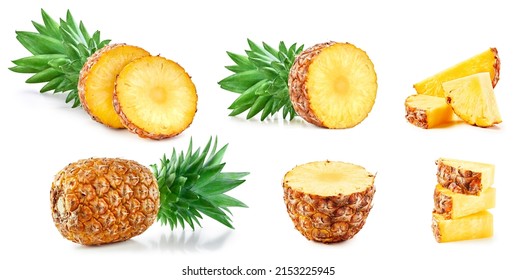 Pineapple fruit. Collection organic pineapple isolated on white background. Pineapple with clipping path
