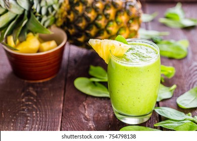 Pineapple Green Smoothie With Spinach, Horizontal View