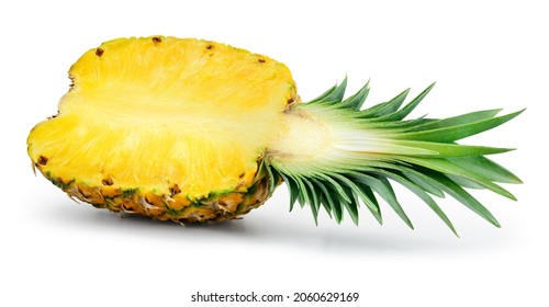 Pineapple half with leaves isolated. Cut pineapple on white background. With clipping path. Full depth of field. Perfect not AI pineapple, true photo. - Powered by Shutterstock