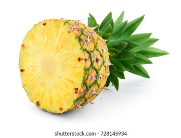 Pineapple half. Pineapple slice isolated on white. Pineapple with leaves. Full depth of field. - Powered by Shutterstock