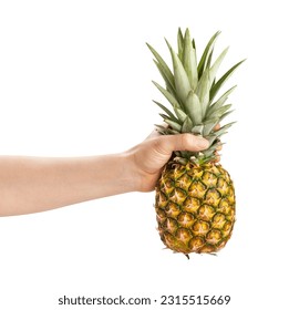 pineapple in hand path isolated on white