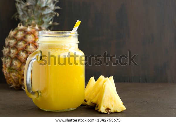 Pineapple Juice Jar Straw Stock Photo (Edit Now) 1342763675