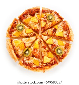 Pineapple And Kiwi Pizza On White Background
