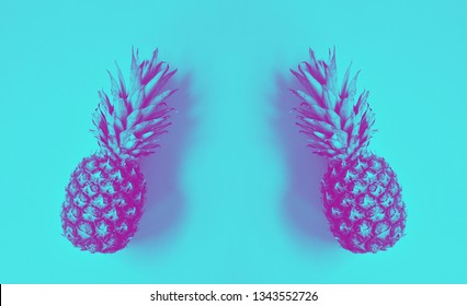 Pineapple On Colorful Background. Duotone Effect.