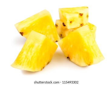 Pineapple Peeled Chunks On White Background