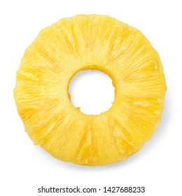 Pineapple Ring. Canned Pineapple Slice. Flat Design. Top View. Pineapple Isolated On White.