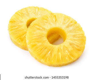 Pineapple Ring. Pineapple Slice Isolated. Canned Pineapple Circle On White Background.