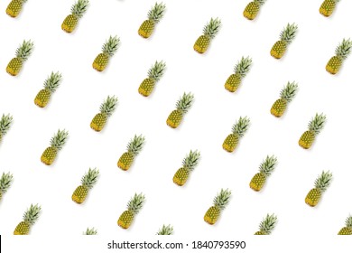 Pineapple set on white background. Flat lay made from ananas. isolated pineapple on white background
