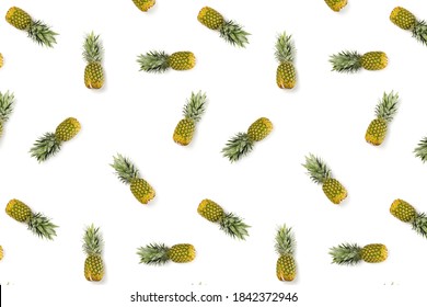 Pineapple set on white background. Flat lay made from ananas. isolated pineapple on white background