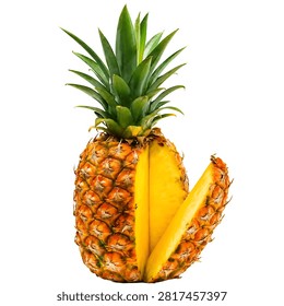 Pineapple with Slice Removed Isolated