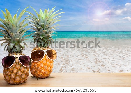 Pineapple With Sunglasses On Beach Backgroundconcept Summer Background Pineapple With Sunglasses On Beach Backgroundconcept Summer Background