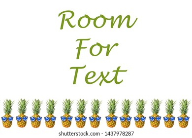 Pineapple with sunglasses. Pineapple repeating pattern. isolated on white. room for text. backgrounds and textures.