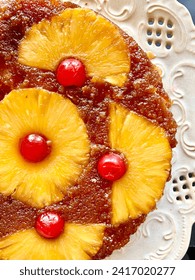 Pineapple upside- down cake with cherries on top