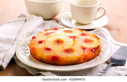 Pineapple upside down cake with cherry glace