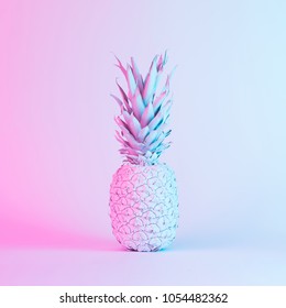 Pineapple in vibrant bold gradient holographic neon  colors. Concept art. Minimal surrealism background.