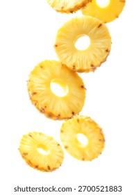 Pineapples ring floating in air, isolated on white background.
