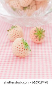 Pineberries A Hybrid Albino Strawberry With A Pineapple Flavor White Flesh And Red Seeds Focus On The Front Berry