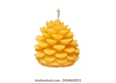 Pinecone bees wax candle on white background - Powered by Shutterstock