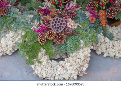 Pinecone And Moss Wreath Natural Decoration For Holidays