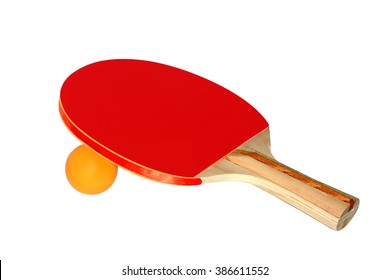  Ping Pong Paddle And Ball Isolated On A White Background