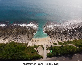 Pingtung County, Taiwan Dec 24, 2020: Aerial view of Houshi Shore. Xiaoliuqiu Lamay Island.