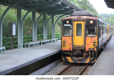 Pingxi Station And Train On Pingxi Line In Taiwan