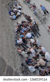 Pingyao, China - 06/14/2015: Old People Playing Mahjong In The Street