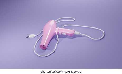 A Pink 3d Hair Dryer. This Hair Dryer Looks Cute. It Has A Hard Plastic Texture And Is Slightly Shiny, So It Looks Very Pretty.