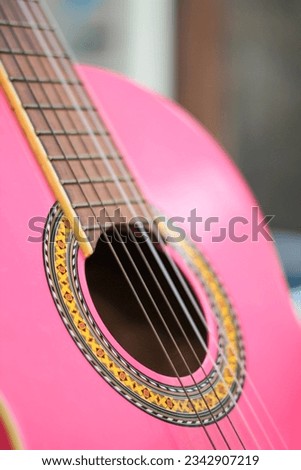 A pink acoustic guitar close-up