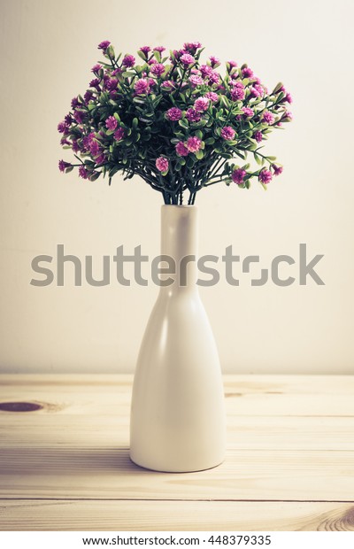 Pink Artificial Flower White Vase On Stock Image Download Now