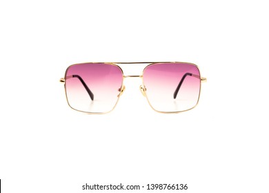 Pink Aviator Sunglasses and Gradient Flat Top Trapezoidal Thin Frame Isolated White Background  Front View